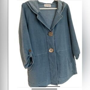 ***Neon Buddha*** Denim Blue Wash Hooded Soft Jacket with Large Buttons